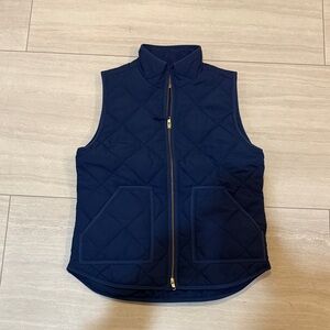 JCrew Navy Quilted Vest with Gold Zipper
